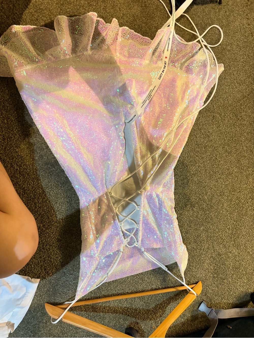 Lucy in the Sky Iridescent Pink Sequin Dance Costume with Blue-Gold Sheen - Picture 2 of 3
